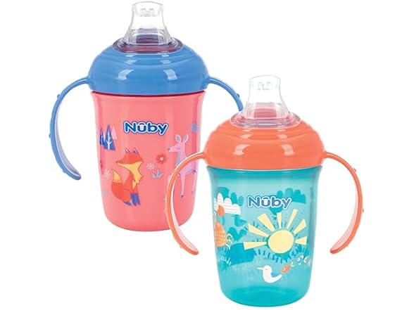 Nuby No-Spill Two Handle Baby’s First Soft Spout Cup with Hygienic Cover